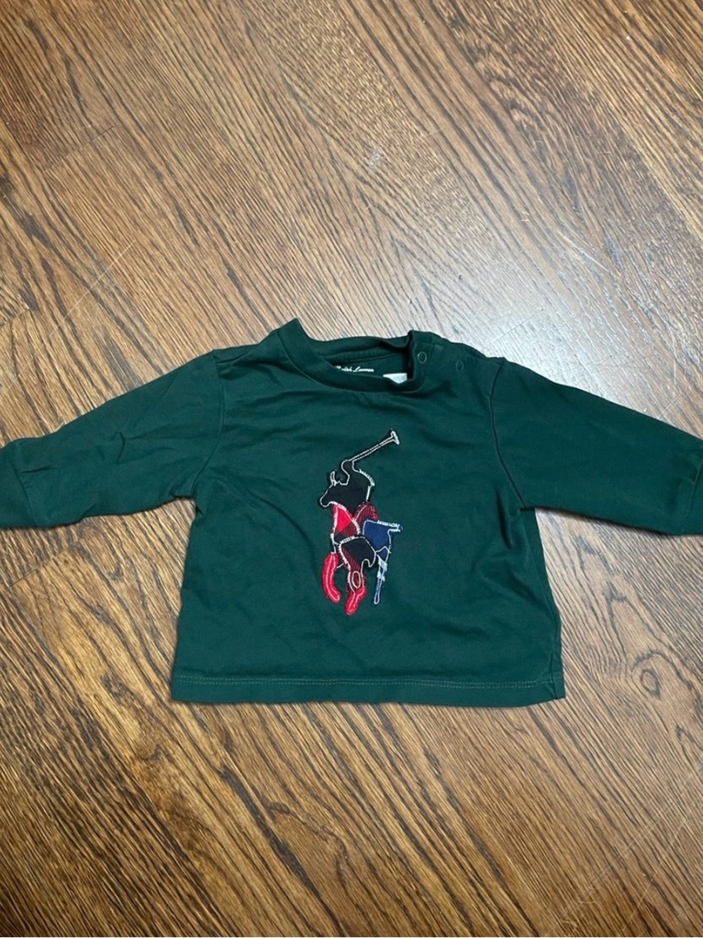 Ralph Lauren Dark Green Baby Polo Player Graphic Long-Sleeve Top
